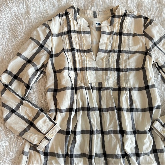Cream & Black Grid Check Ruched V-Neck Long Sleeve Peasant Dress - Picture 9 of 15